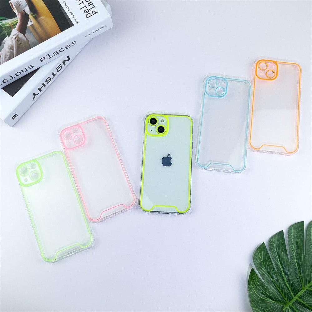 Coque de téléphone lumineuse en silicone pour iPhone 14 13 12 11 Pro Max XR X XS 14 Plus, transparente antichoc, fluorescente, souple, avec protection d'appareil photo pour iPhone
