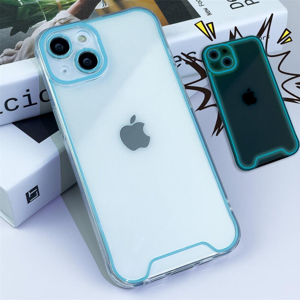 Coque de téléphone lumineuse en silicone pour iPhone 14 13 12 11 Pro Max XR X XS 14 Plus, transparente antichoc, fluorescente, souple, avec protection d'appareil photo pour iPhone