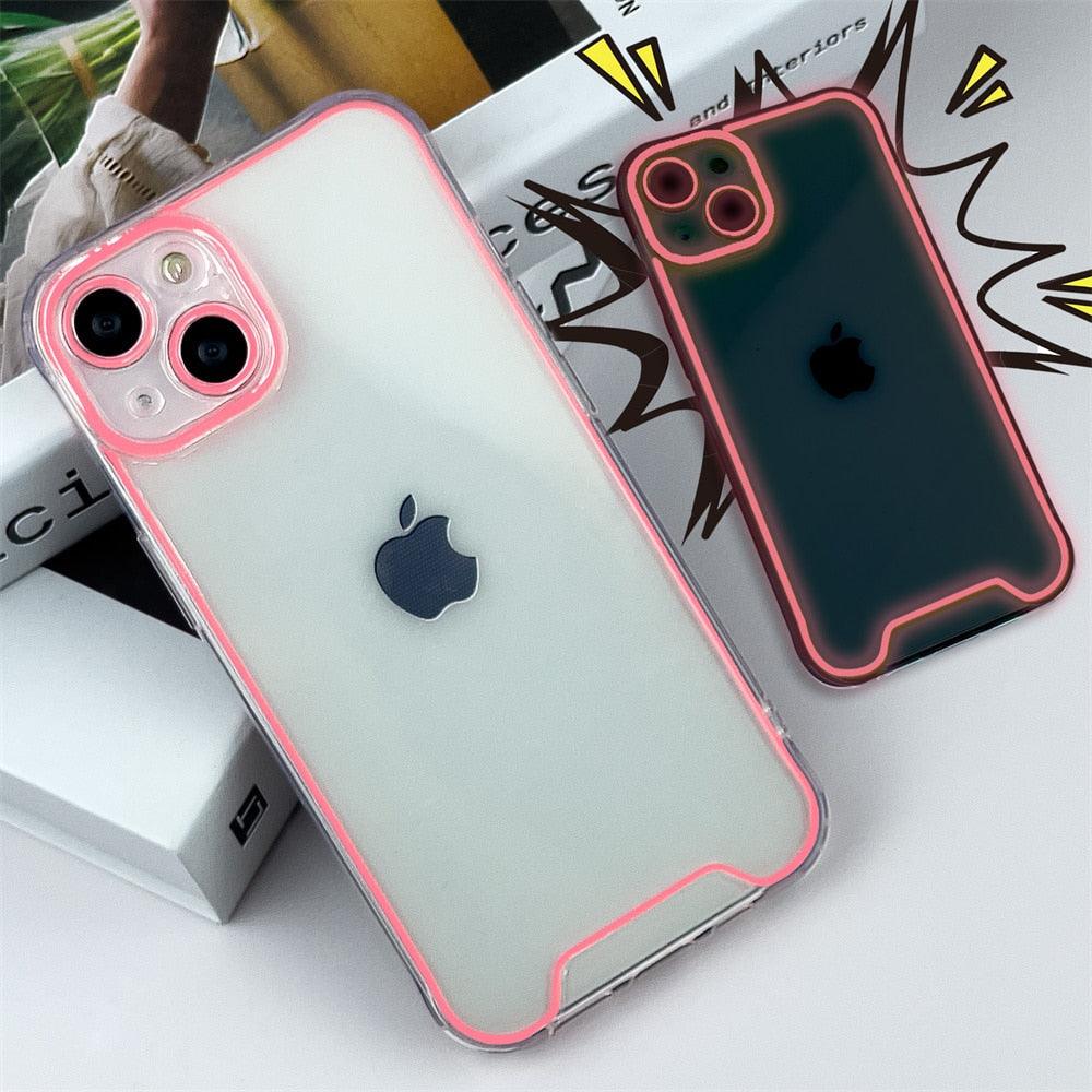 Coque de téléphone lumineuse en silicone pour iPhone 14 13 12 11 Pro Max XR X XS 14 Plus, transparente antichoc, fluorescente, souple, avec protection d'appareil photo pour iPhone