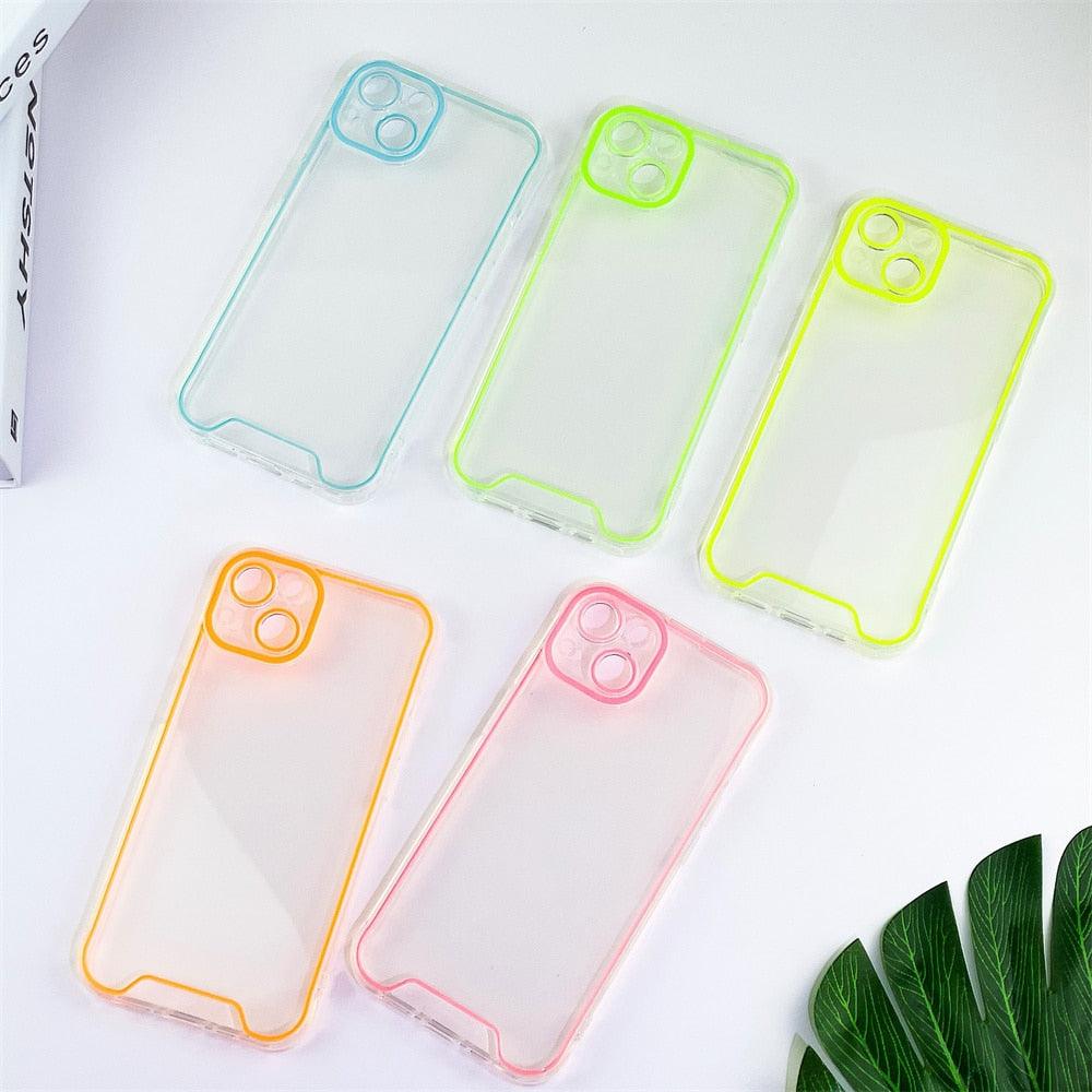 Coque de téléphone lumineuse en silicone pour iPhone 14 13 12 11 Pro Max XR X XS 14 Plus, transparente antichoc, fluorescente, souple, avec protection d'appareil photo pour iPhone