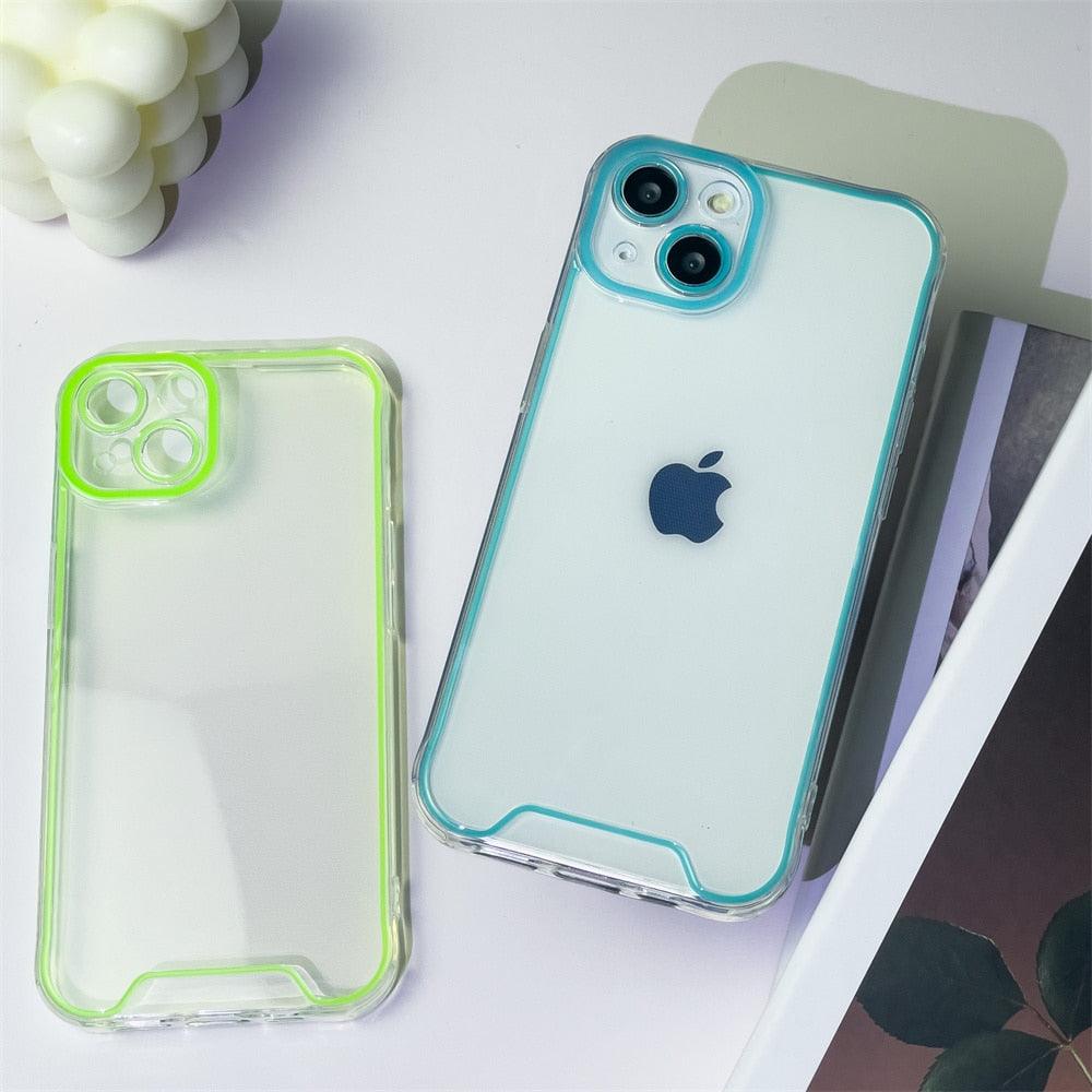 Coque de téléphone lumineuse en silicone pour iPhone 14 13 12 11 Pro Max XR X XS 14 Plus, transparente antichoc, fluorescente, souple, avec protection d'appareil photo pour iPhone