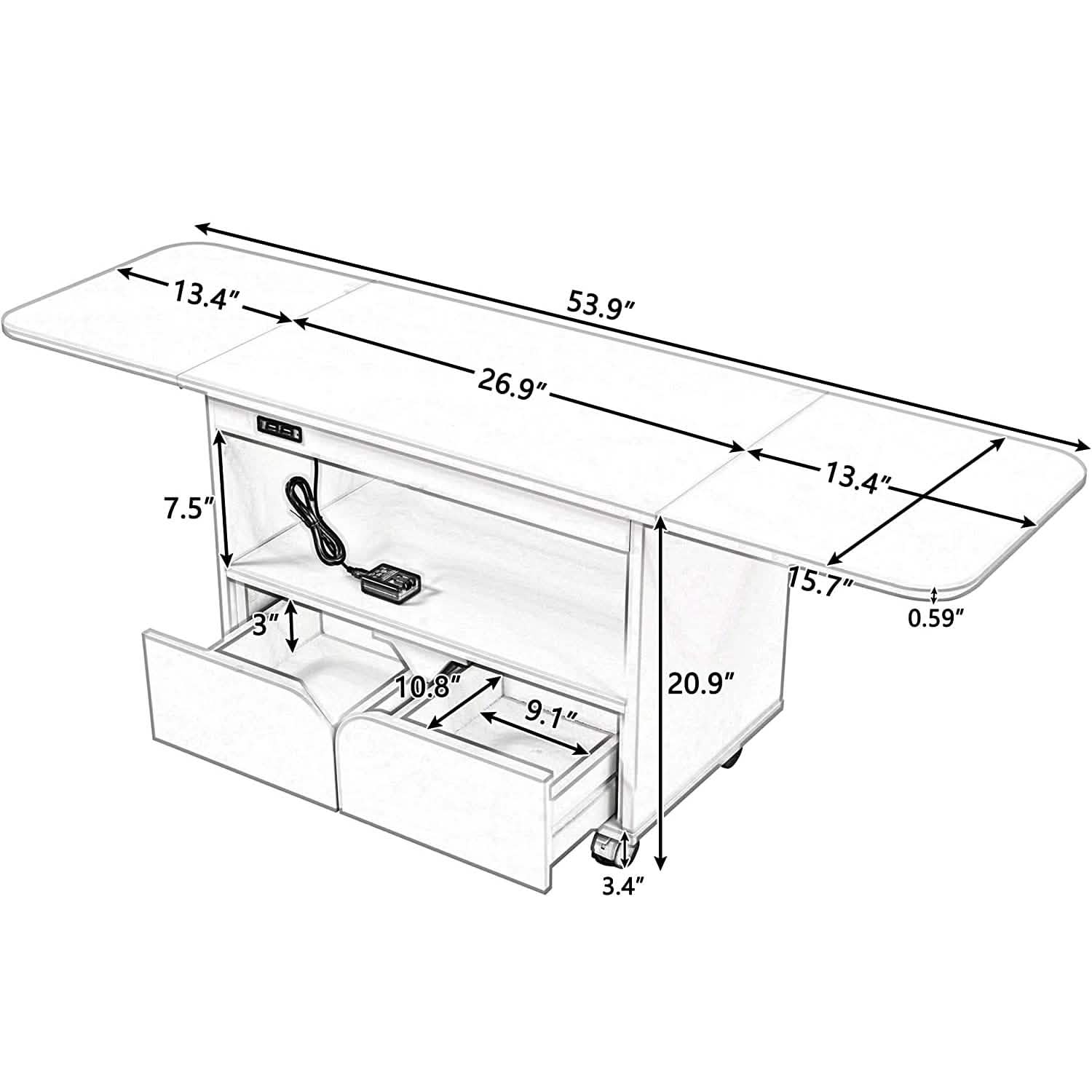 Table de chevet avec port USB et plateau pliable