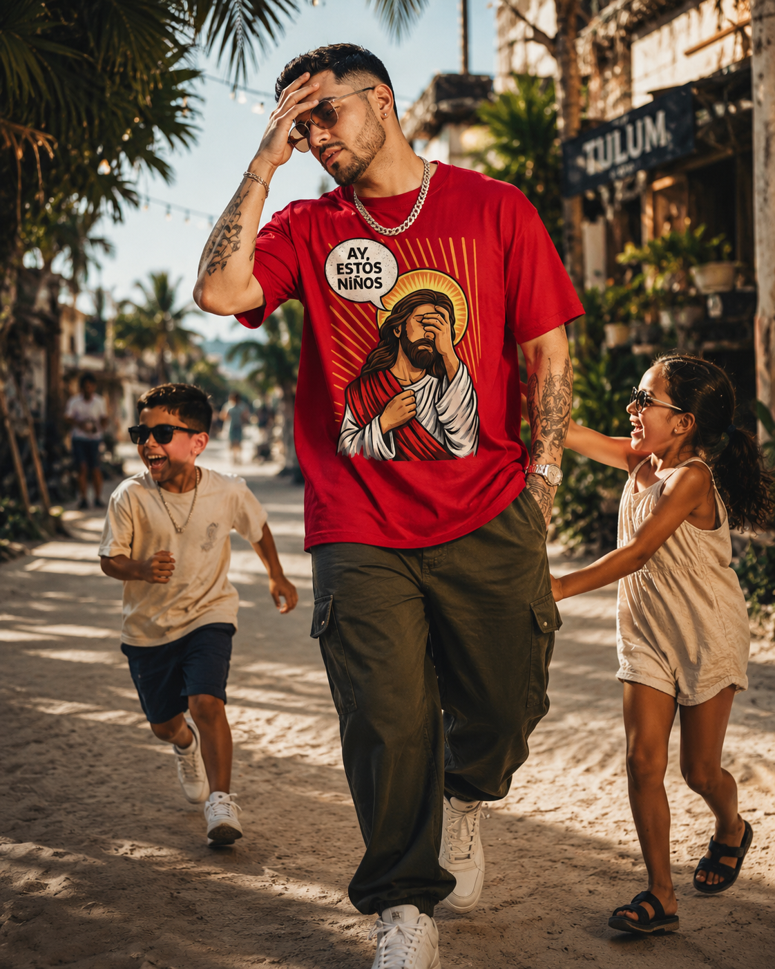 T-shirt "AY, ESTOS Niños" Jésus-Christ | Cadeau de Fête des Pères latino | Coton épais