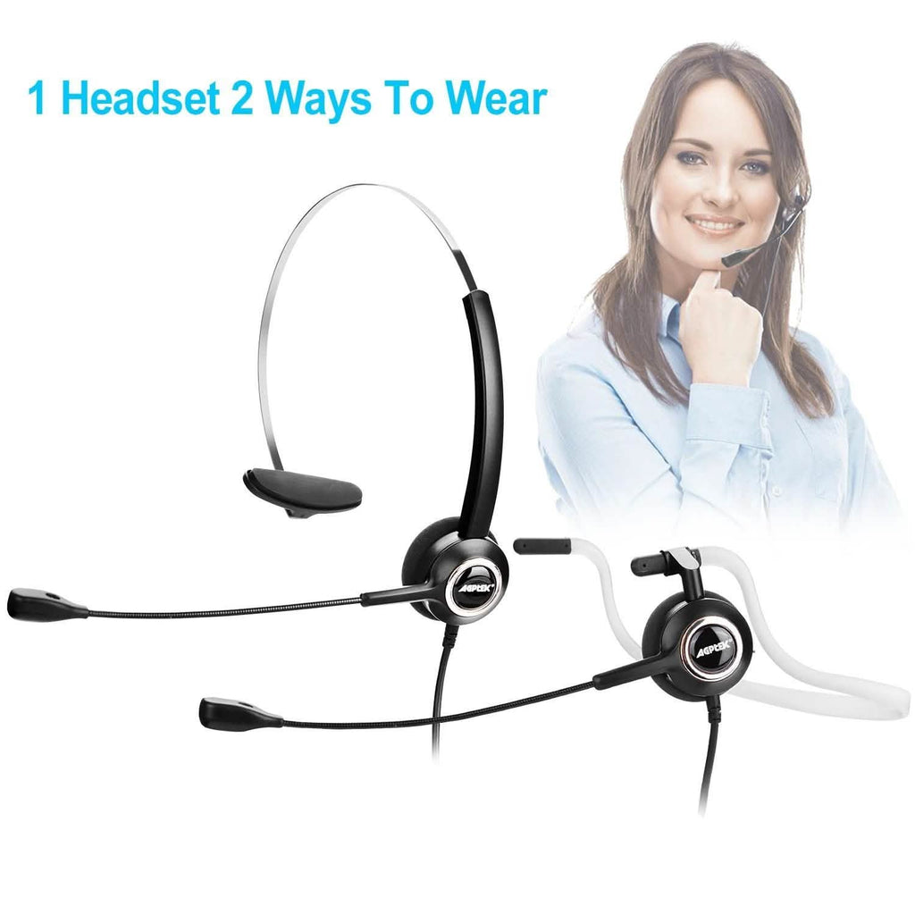 Casque téléphonique convertible RJ9 avec suppression du bruit et adaptateur de microphone