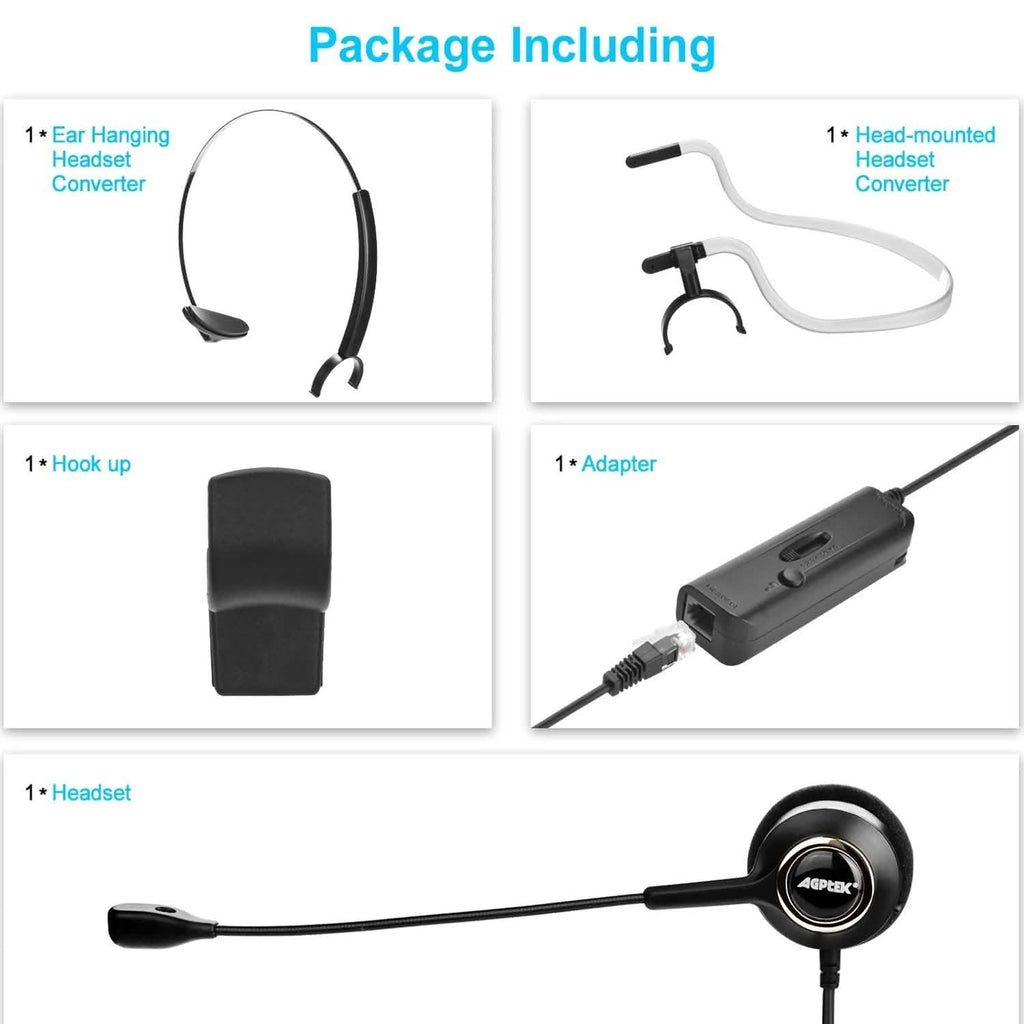 Casque téléphonique convertible RJ9 avec suppression du bruit et adaptateur de microphone