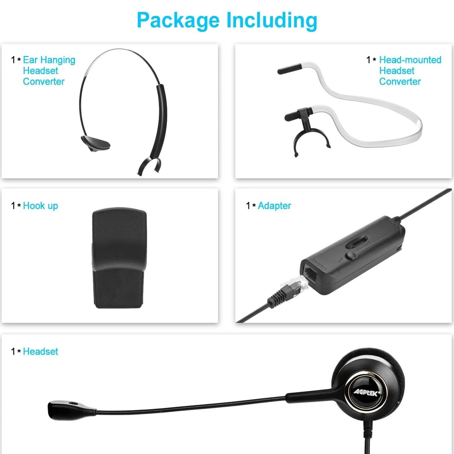 Casque téléphonique convertible RJ9 avec suppression du bruit et adaptateur de microphone