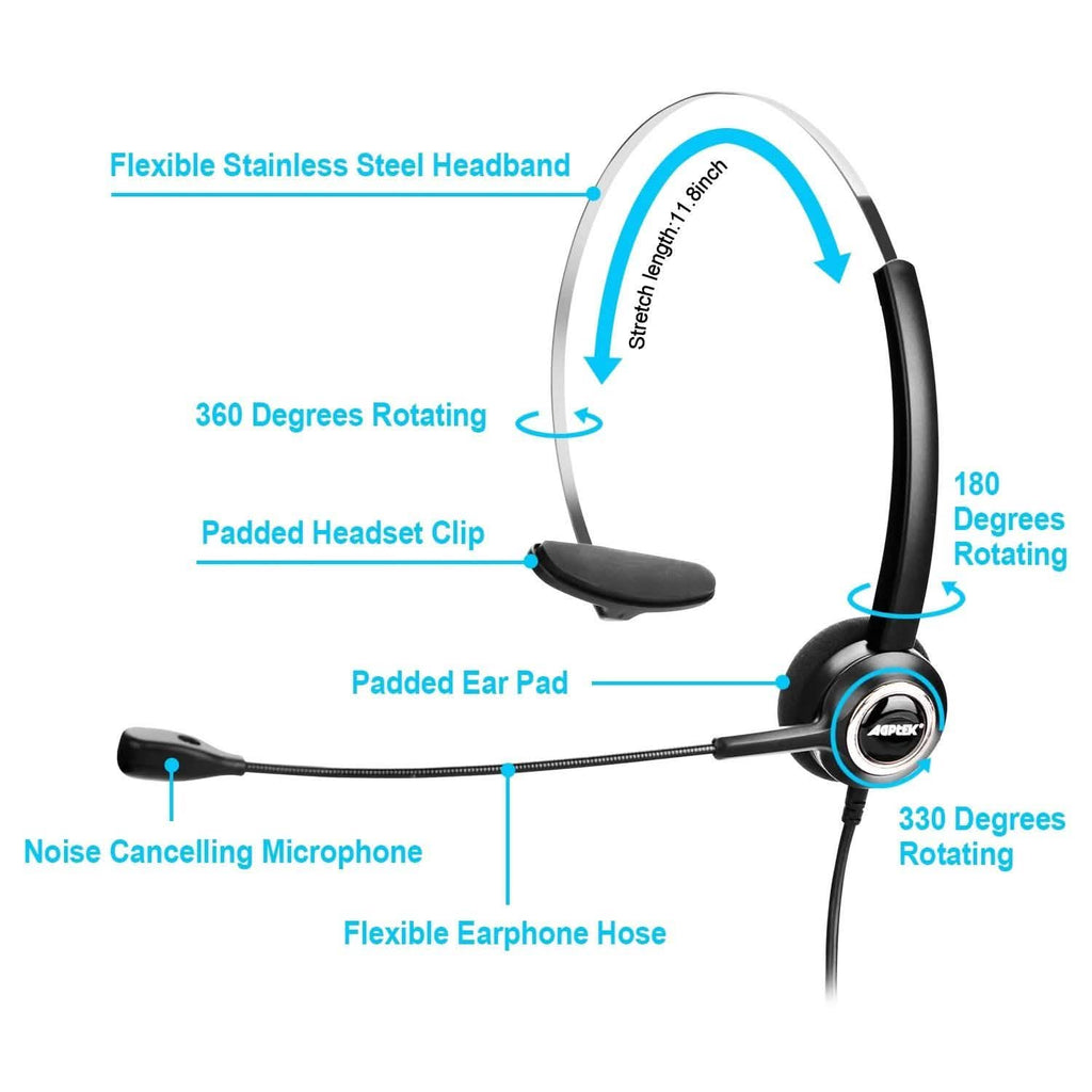 Casque téléphonique convertible RJ9 avec suppression du bruit et adaptateur de microphone