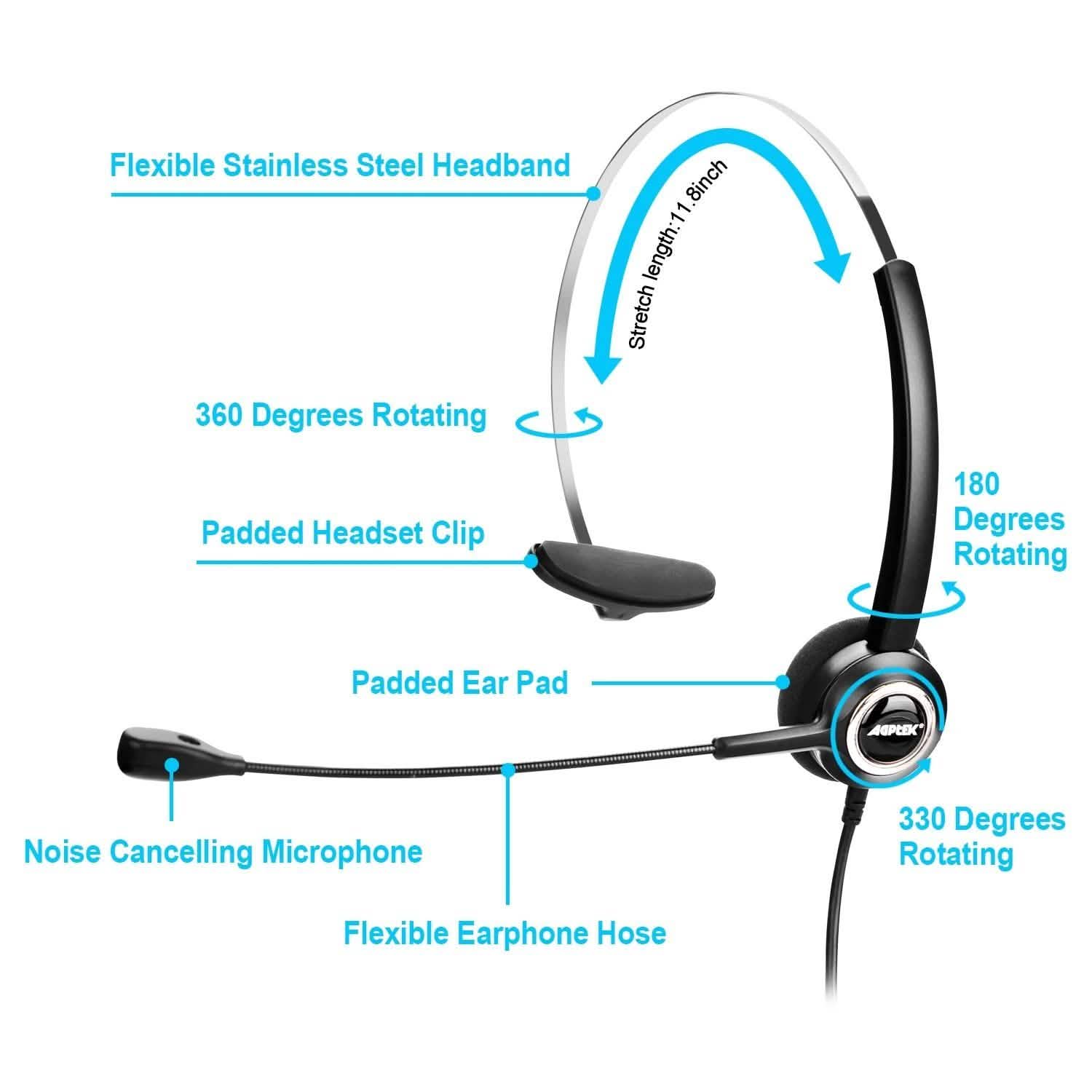 Casque téléphonique convertible RJ9 avec suppression du bruit et adaptateur de microphone