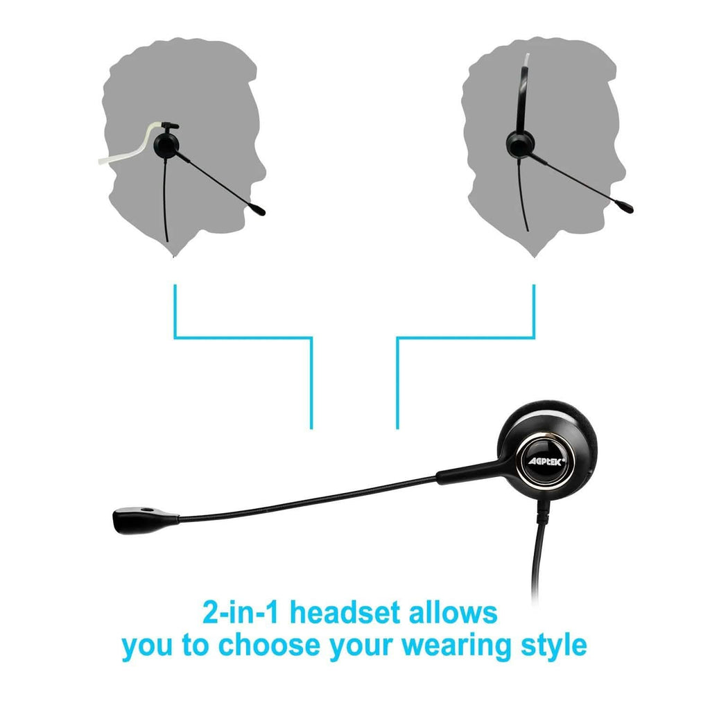 Casque téléphonique convertible RJ9 avec suppression du bruit et adaptateur de microphone