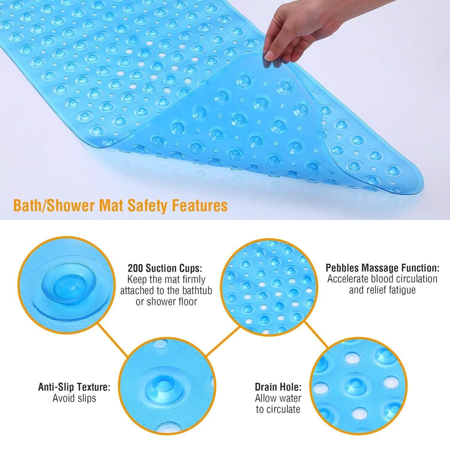 Tapis de douche antidérapant de massage antibactérien avec ventouses