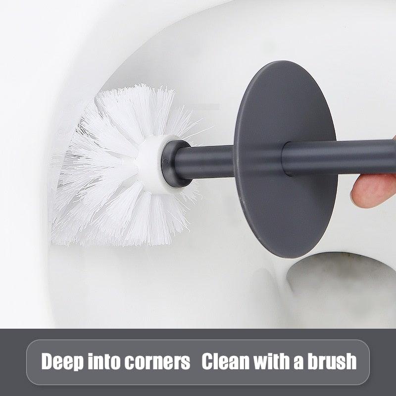 Ensemble d'accessoires de salle de bain avec brosse WC en céramique nordique, avec manche long antidérapant et brosse WC à poils flexibles, brosse de toilette à long manche en acier inoxydable pour salle de bain-Ergonomique Élégant Durable