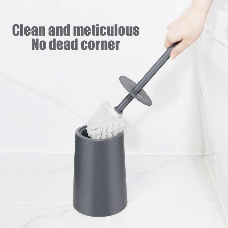 Ensemble d'accessoires de salle de bain avec brosse WC en céramique nordique, avec manche long antidérapant et brosse WC à poils flexibles, brosse de toilette à long manche en acier inoxydable pour salle de bain-Ergonomique Élégant Durable