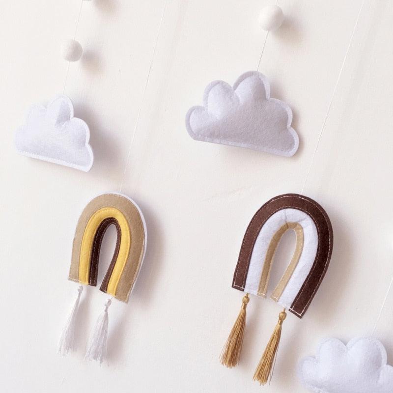 Nuage en feutre mignon de style nordique plus sain, fait à la main, suspension murale, conte de fées, ornement en bois, pompon, pendentif, décorations à suspendre pour chambre d'enfant, accessoires de photographie
