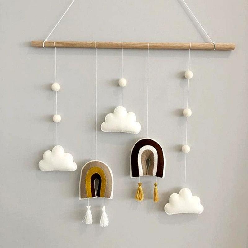 Nuage en feutre mignon de style nordique plus sain, fait à la main, suspension murale, conte de fées, ornement en bois, pompon, pendentif, décorations à suspendre pour chambre d'enfant, accessoires de photographie