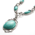Novadab Collier long plaqué argent turquoise tibétaine antique