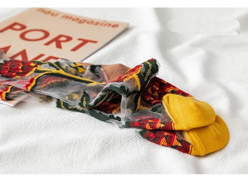 Chaussettes Nouveauté Harajuku en Soie de Cristal, Chaussettes Fantaisie Tournesols Vignes Fleurs, Chaussettes Amusantes Décontractées de Haute Qualité pour Femmes