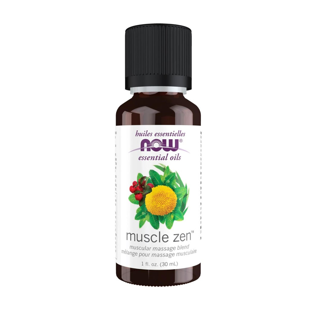 NOW Solutions Huiles essentielles, Mélange d'huiles essentielles Muscle Zen pour massage sportif, Distillé à la vapeur, 30 ml