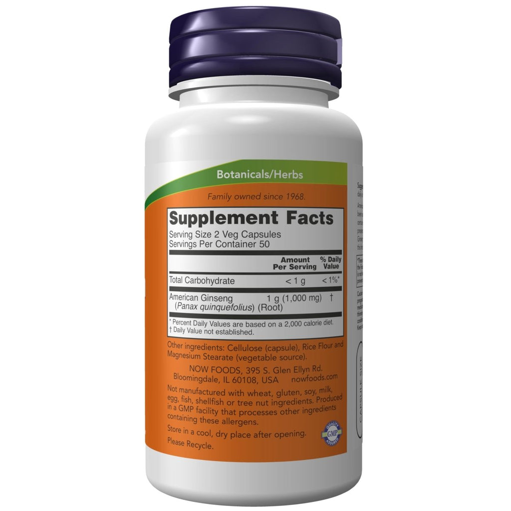 Now Foods Ginseng Américain 500 mg 100 gélules végétales - 4004