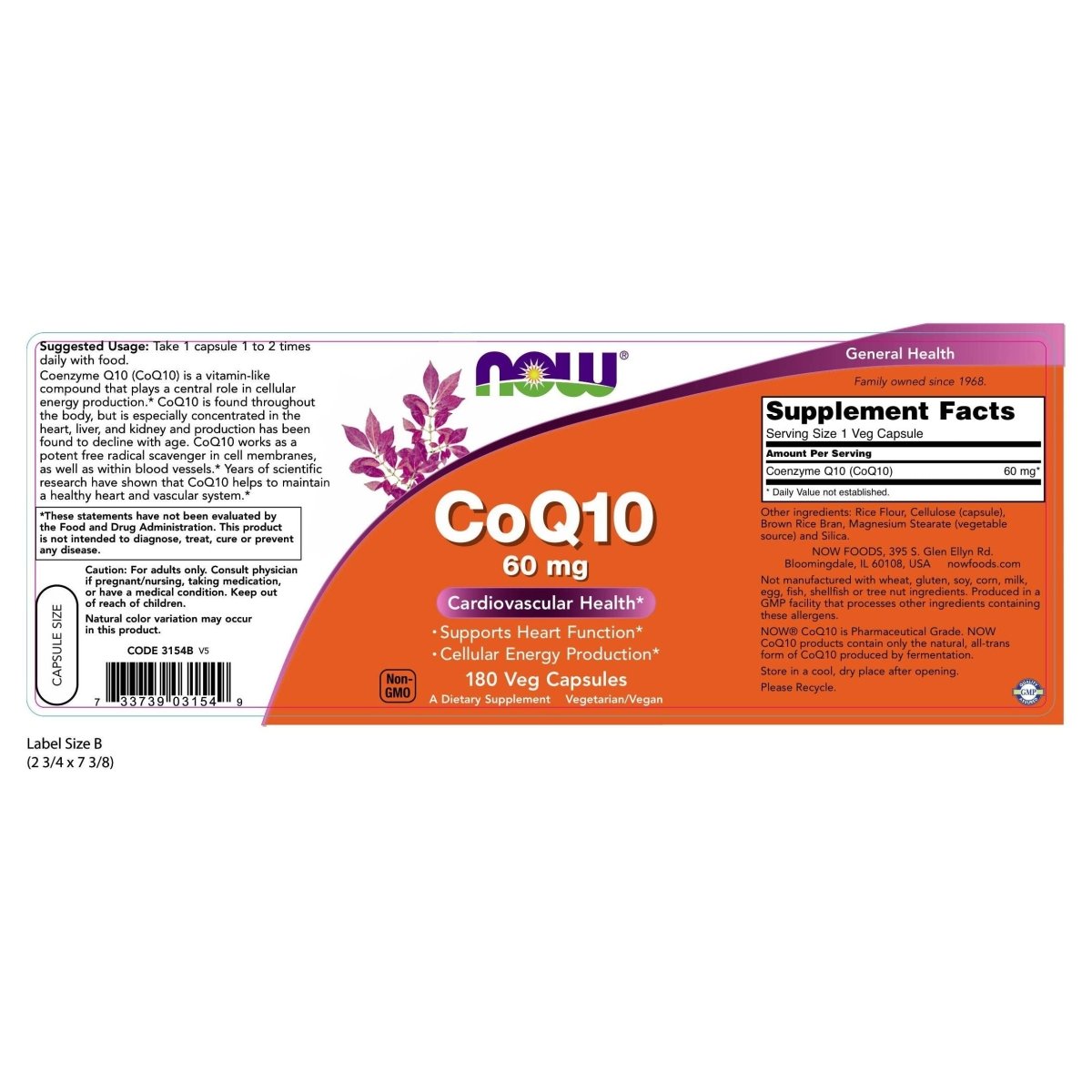 Now Foods CoQ10 60 mg 180 Veg Capsules -3154