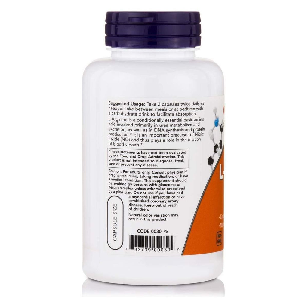 Now Foods L-Arginine 500 mg 100 gélules végétales - 0030