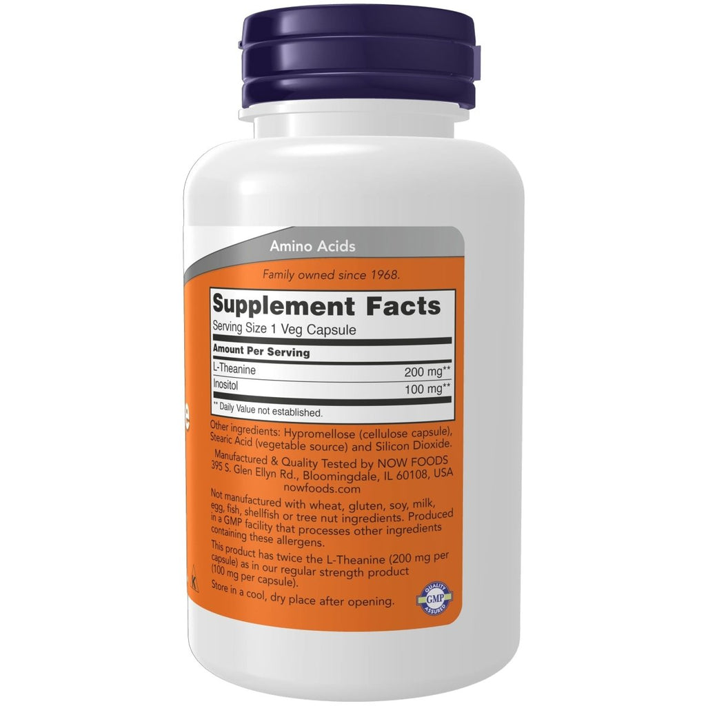 Now Foods L-Théanine Double Concentration 200 mg 120 gélules végétales - 0148