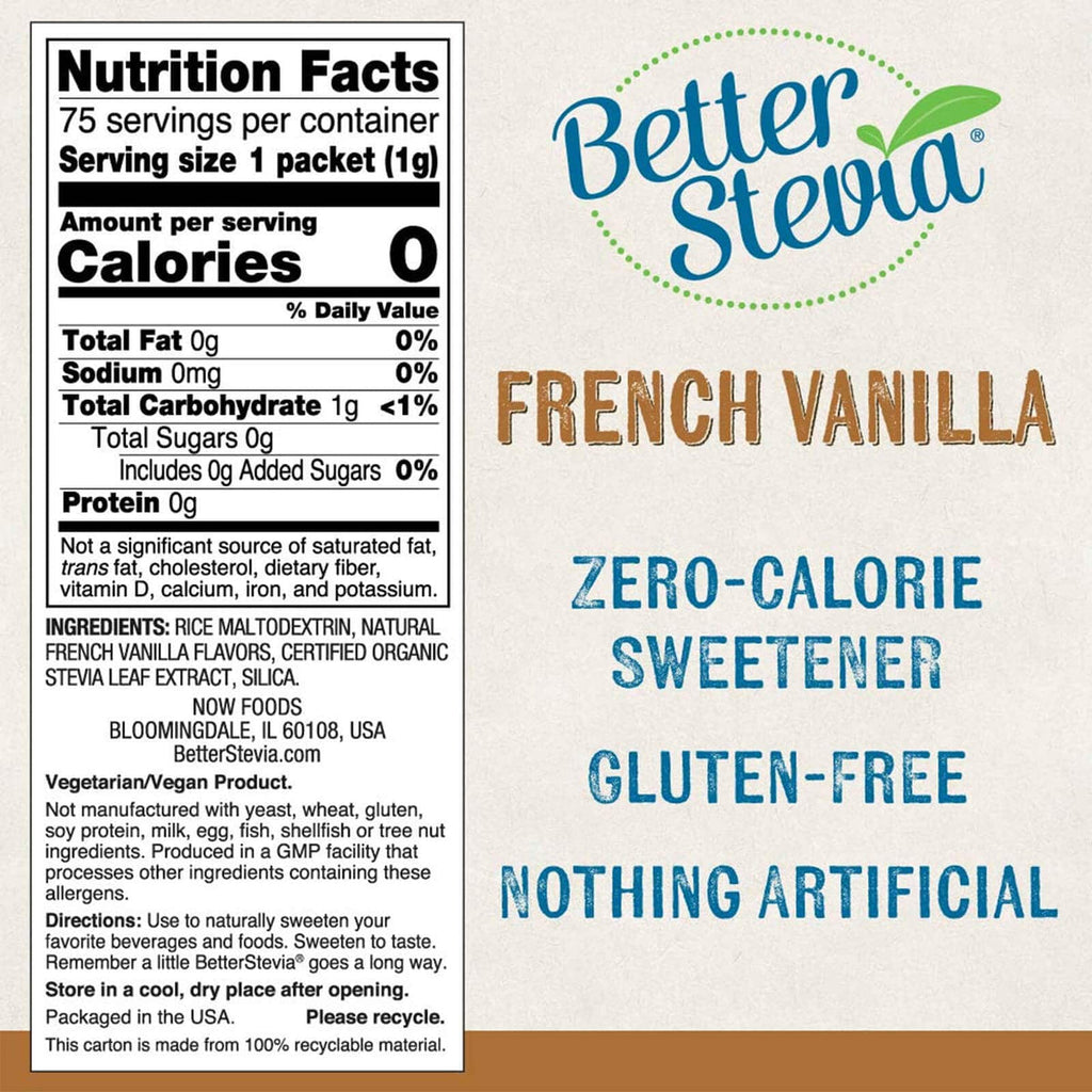 Now Foods BetterStevia Vanille Française 75 Sachets Par Boîte - 6863 - Lot de 3