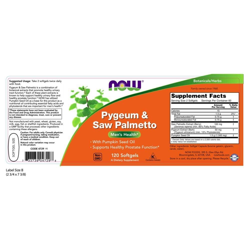 Now Foods Pygeum & Saw Palmetto 120 Softgels - 4729
