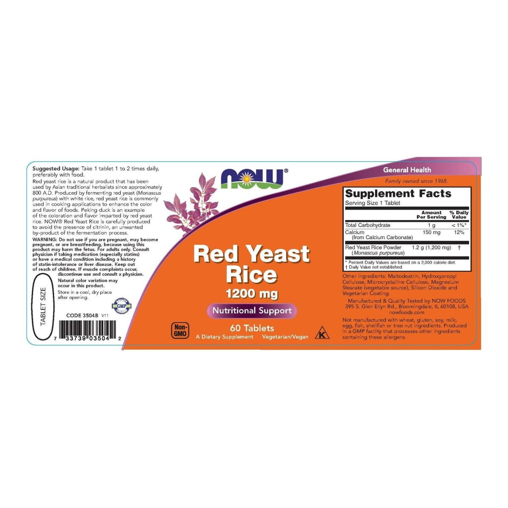 Now Foods Riz Rouge Levure 1200 mg 60 Comprimés - 3504