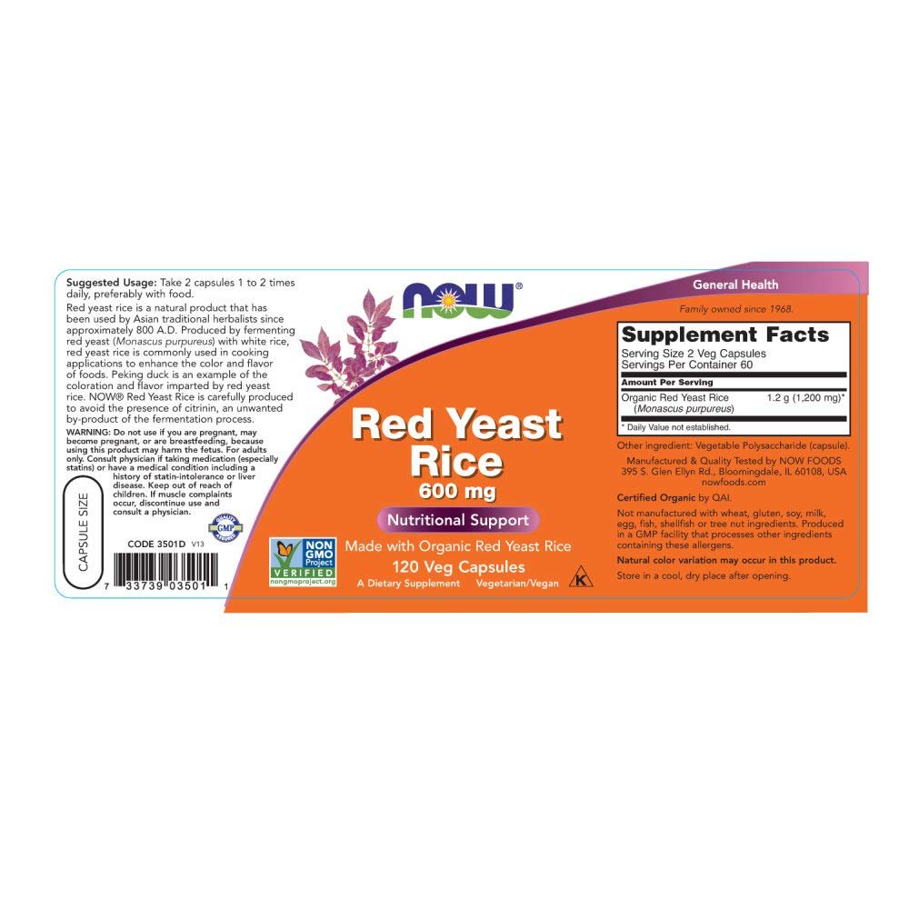 Now Foods Riz Rouge Fermenté 600 mg 120 Vcaps - 3501