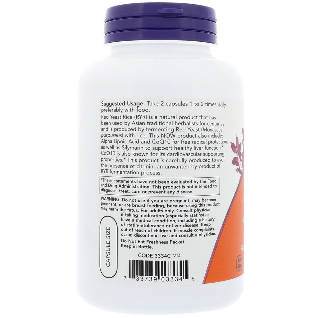 Now Foods Riz Rouge Fermenté 600 mg avec CoQ10 30 mg 120 Vcaps - 3334