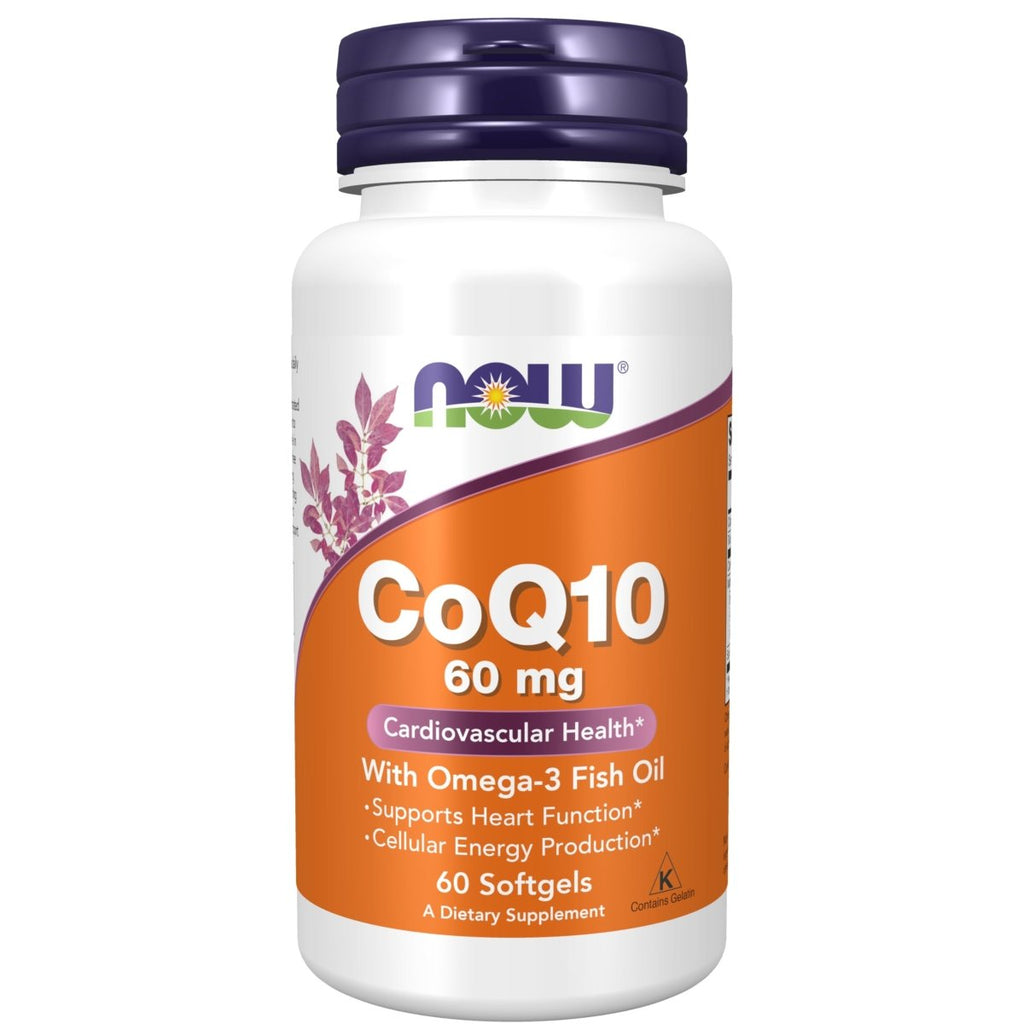NOW Supplements, CoQ10 60 mg with Omega 3 Fish Oil, Cardiovascular Health, 60 Softgels