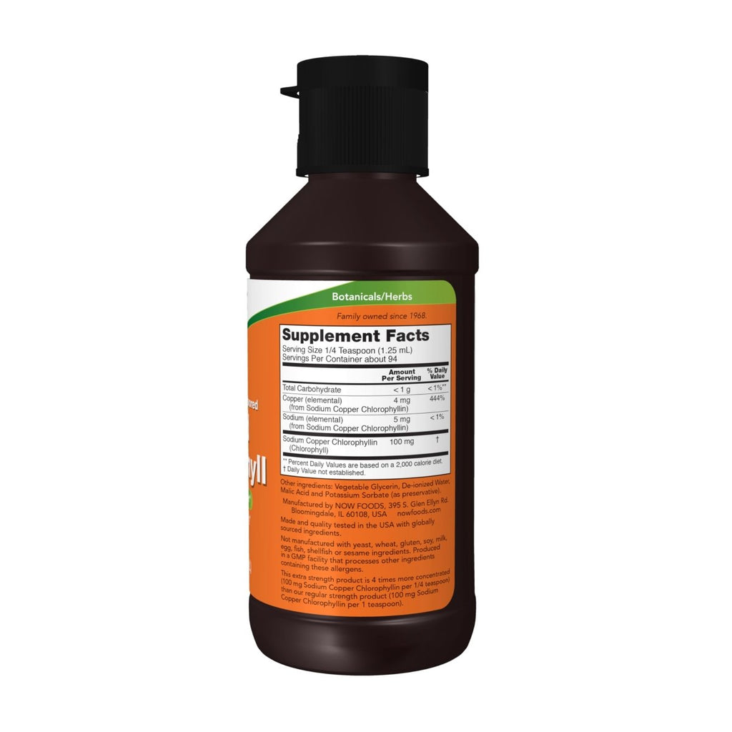 NOW Supplements, Extra Strength Liquid Chlorophyll, Unflavored, Internal Deodorizer, Promotes Cleansing, Freshens Breath, 4X Concentration, 4 FL. OZ. (118 mL)