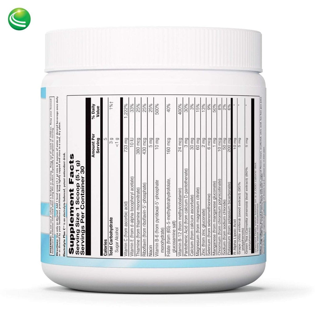 Nutra BioGenesis - Electrolyte Plus C - Délicieuse poudre d'électrolytes avec oligo-éléments, vitamines et antioxydants végétaux - Sans gluten - 154,2 g