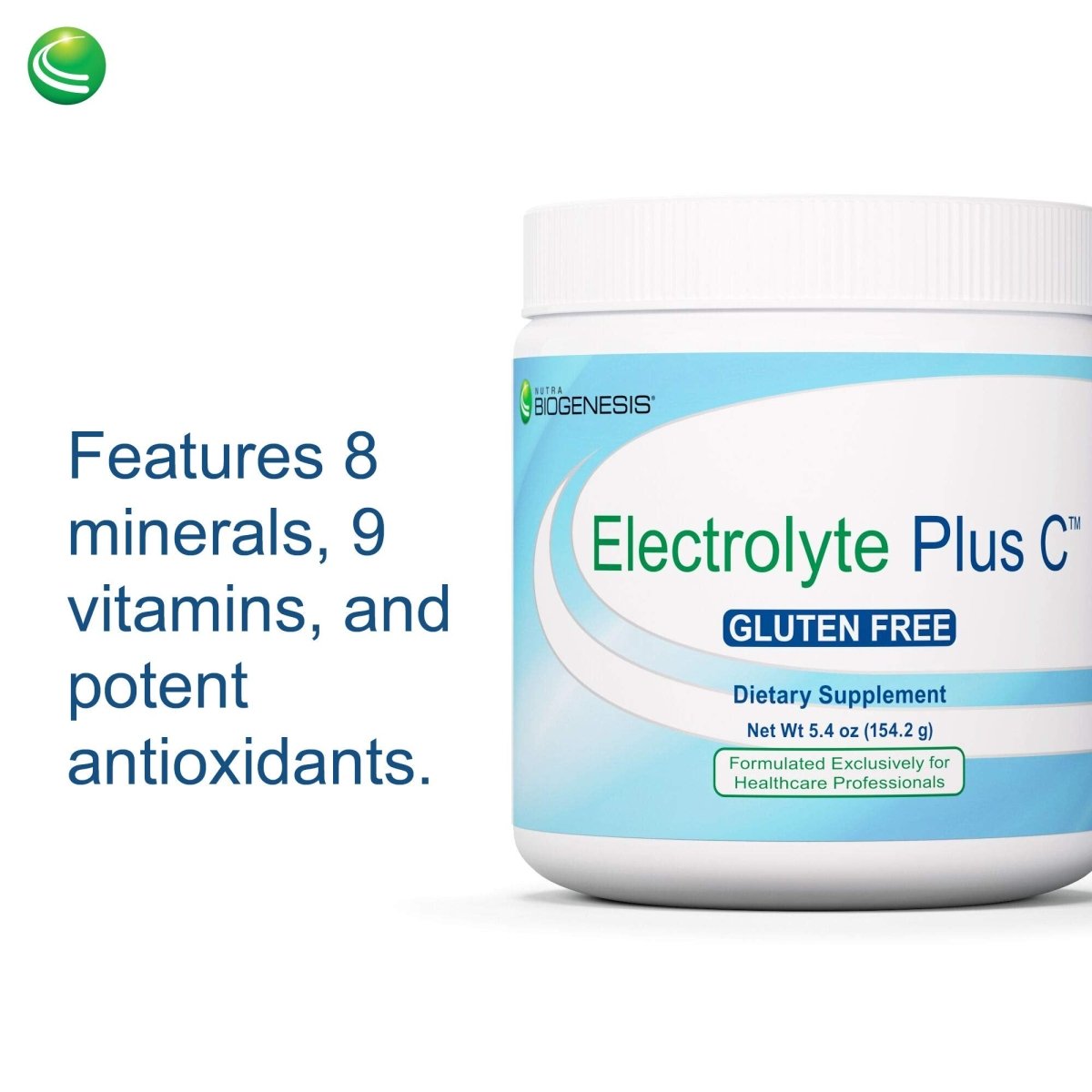 Nutra BioGenesis - Electrolyte Plus C - Délicieuse poudre d'électrolytes avec oligo-éléments, vitamines et antioxydants végétaux - Sans gluten - 154,2 g