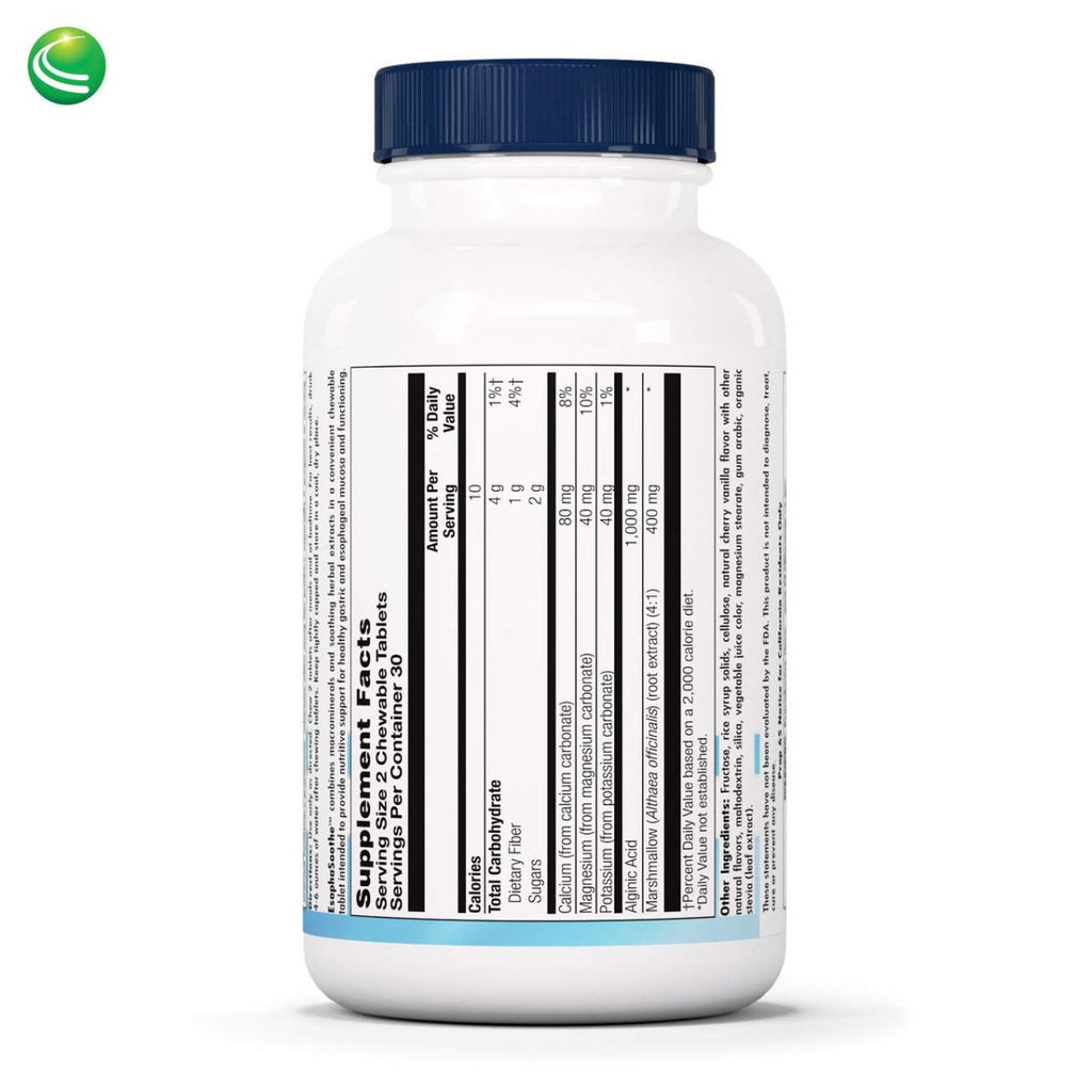 Nutra BioGenesis - Comprimés à croquer EsophaSoothe - Saveur Cerise Vanille, Sans gluten - 60 Comprimés à croquer
