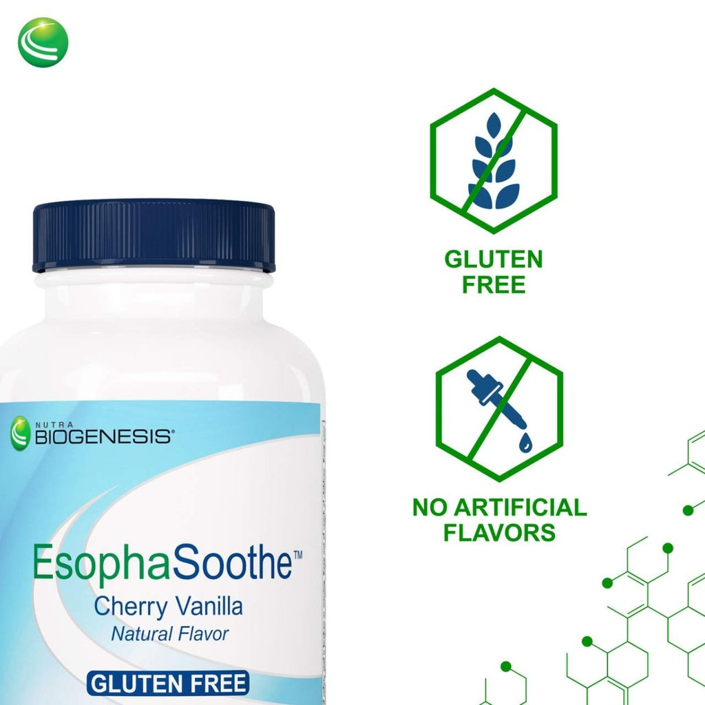 Nutra BioGenesis - Comprimés à croquer EsophaSoothe - Saveur Cerise Vanille, Sans gluten - 60 Comprimés à croquer