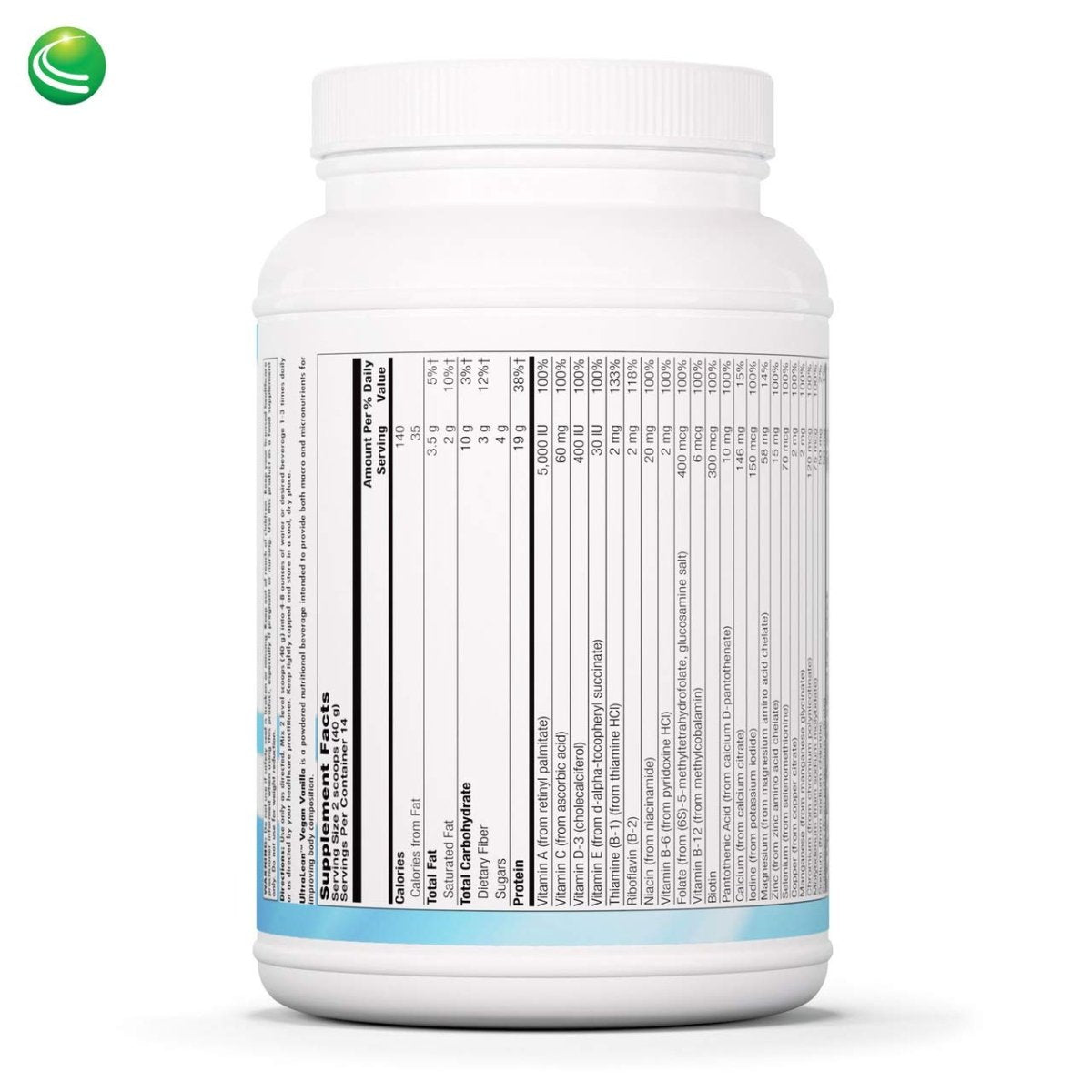 Nutra BioGenesis - UltraLean Vegan Vanilla - Functional Food Shake, Powdered Nutritional Beverage, Plant Based Protein Supplement - 1.2 Lb