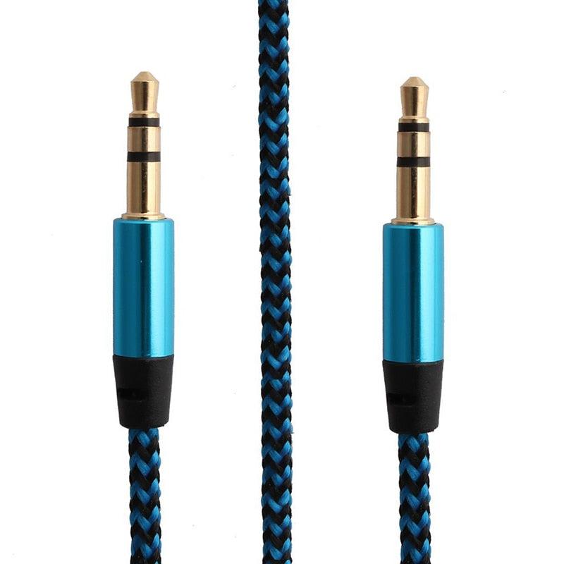Câble audio auxiliaire 3,5 mm tressé en nylon 1 m pour téléphone portable, voiture, écouteurs, haut-parleurs