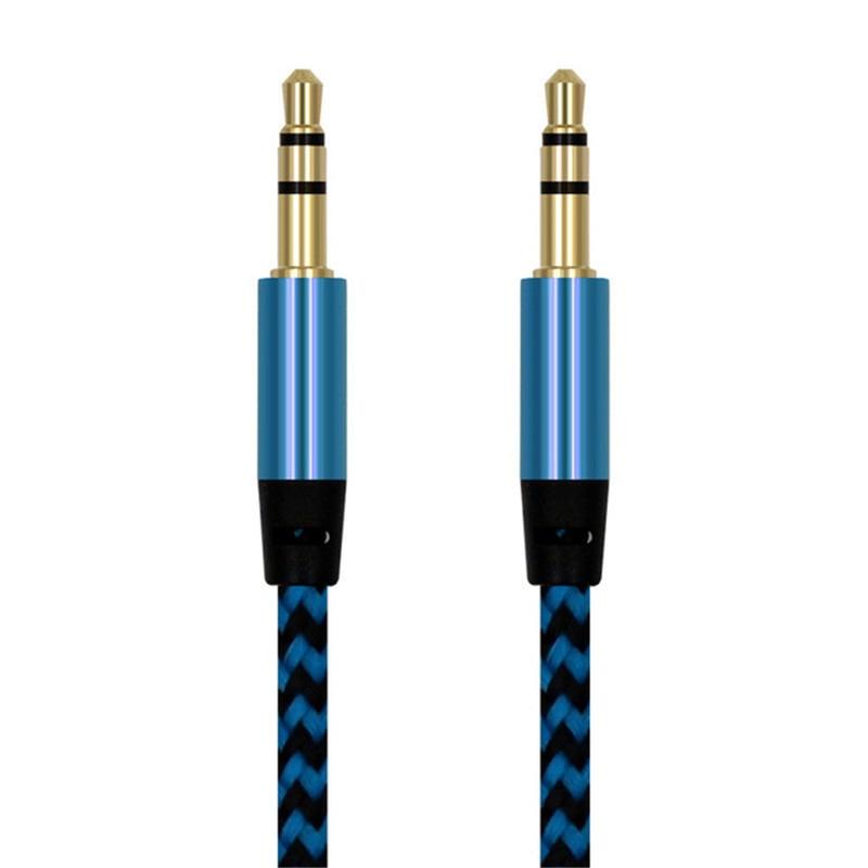 Câble audio auxiliaire 3,5 mm tressé en nylon 1 m pour téléphone portable, voiture, écouteurs, haut-parleurs