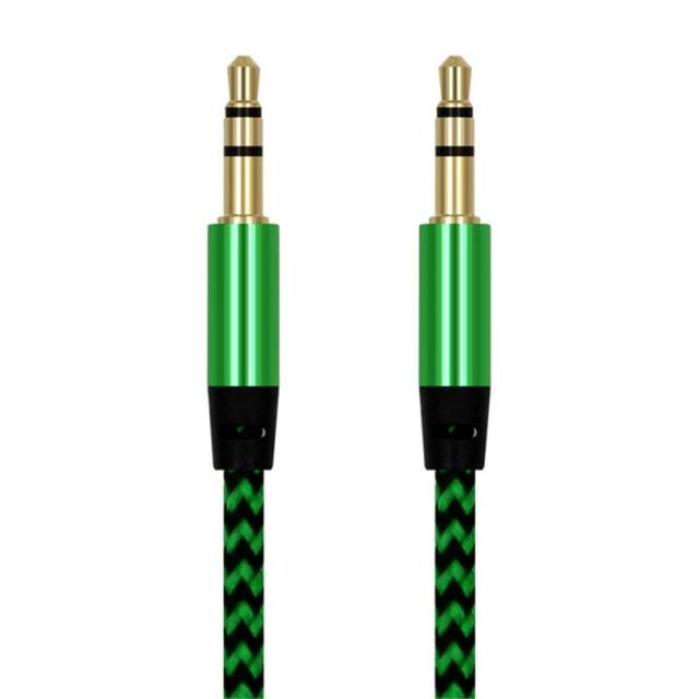 Câble audio auxiliaire 3,5 mm tressé en nylon 1 m pour téléphone portable, voiture, écouteurs, haut-parleurs
