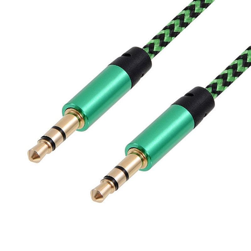 Câble audio auxiliaire 3,5 mm tressé en nylon 1 m pour téléphone portable, voiture, écouteurs, haut-parleurs