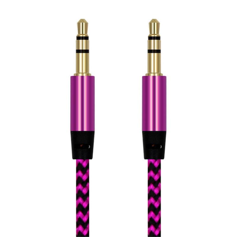 Câble audio auxiliaire 3,5 mm tressé en nylon 1 m pour téléphone portable, voiture, écouteurs, haut-parleurs