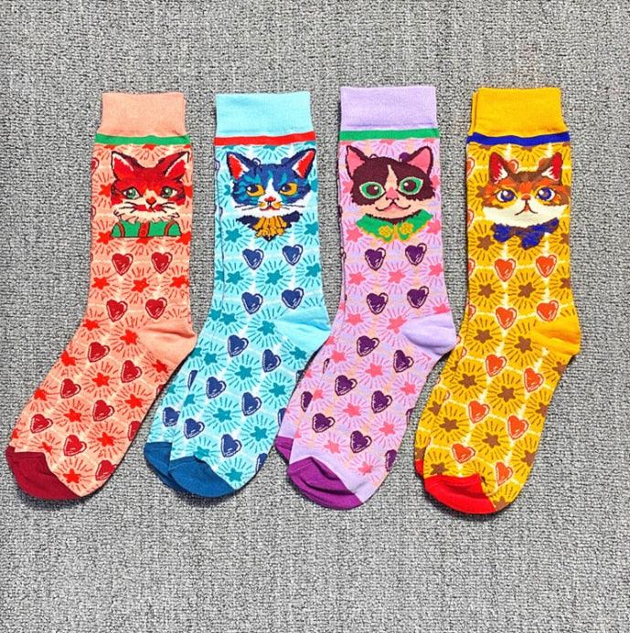 Chaussettes Imprimées Colorées Occident Fashion Femme avec Champignon Printemps Chaussettes Femme Respirantes en Coton Pour Femme