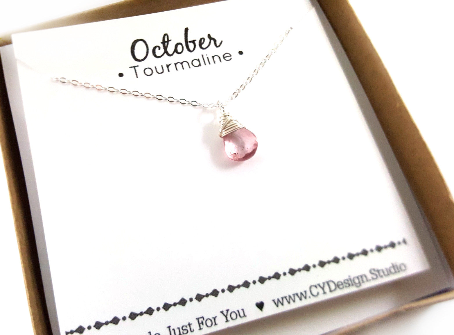 Tourmaline rose - Pierre de naissance d'octobre - Collier en argent sterling