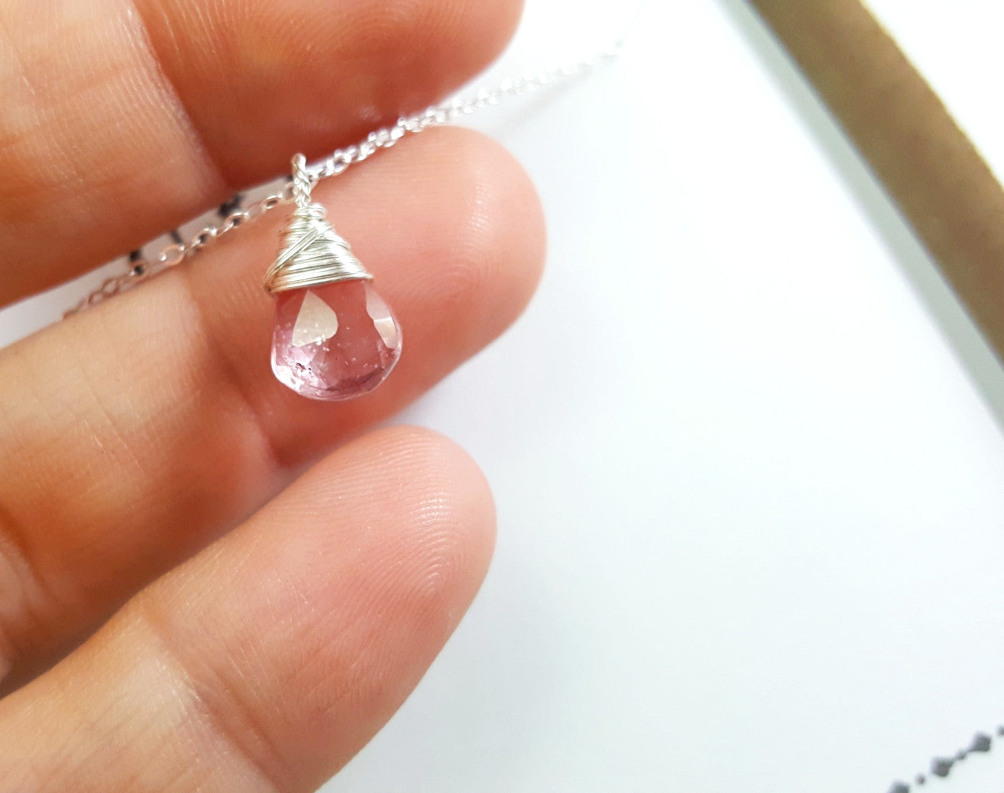 Tourmaline rose - Pierre de naissance d'octobre - Collier en argent sterling