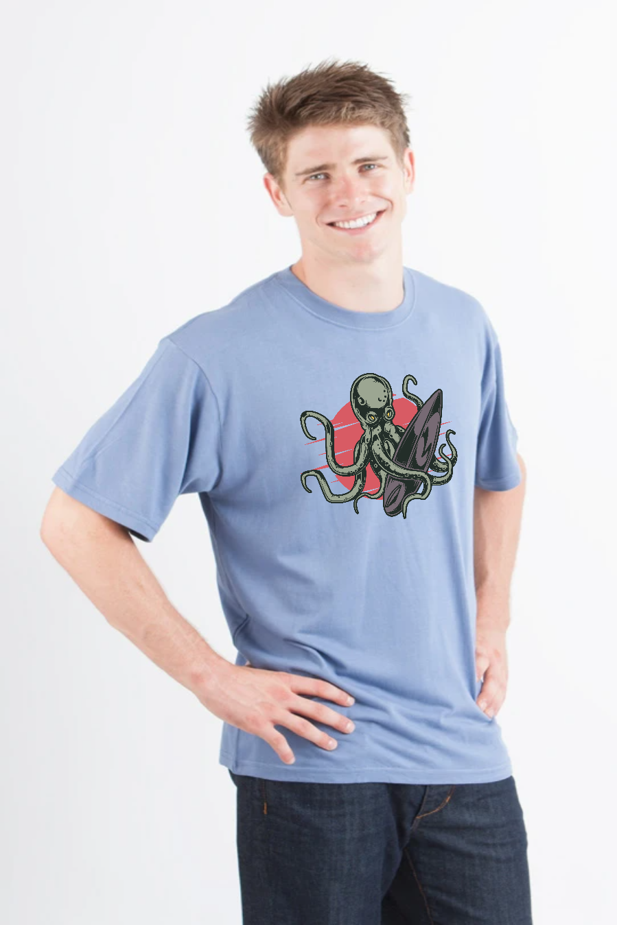 T-shirt graphique pieuvre pour homme en viscose de bambou/coton biologique à manches courtes