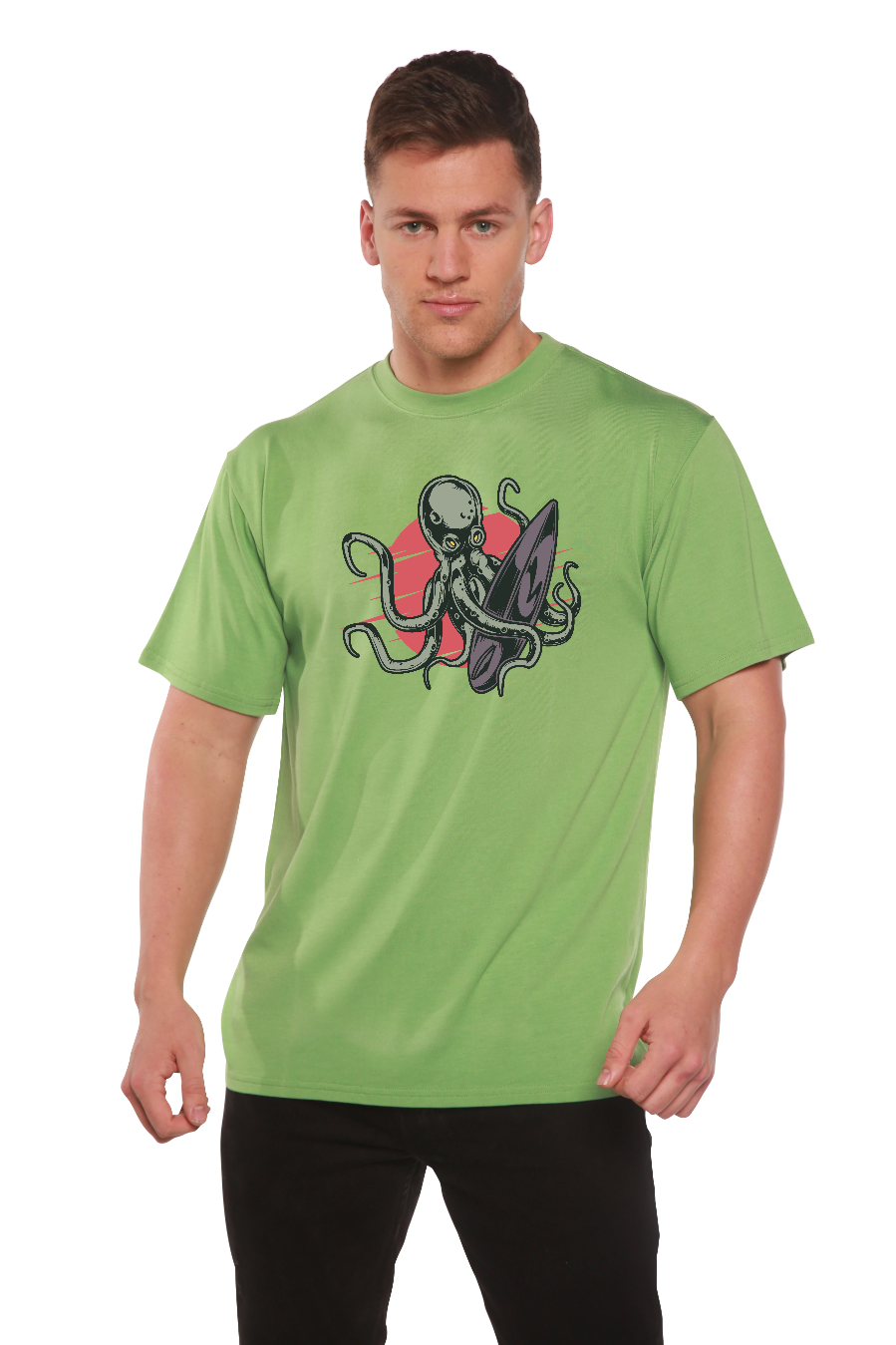 T-shirt graphique pieuvre pour homme en viscose de bambou/coton biologique à manches courtes