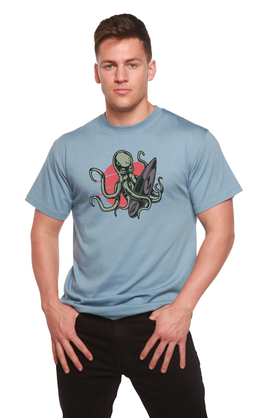 T-shirt graphique pieuvre pour homme en viscose de bambou/coton biologique à manches courtes