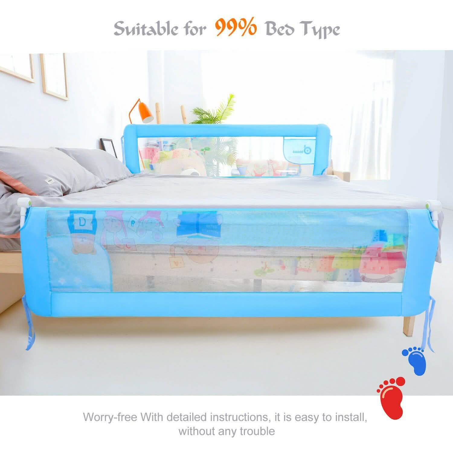 Odoland 180cm 71" Barrière de Lit Sécurité Anti-chute Pliable Bébé Enfant Tout-petit