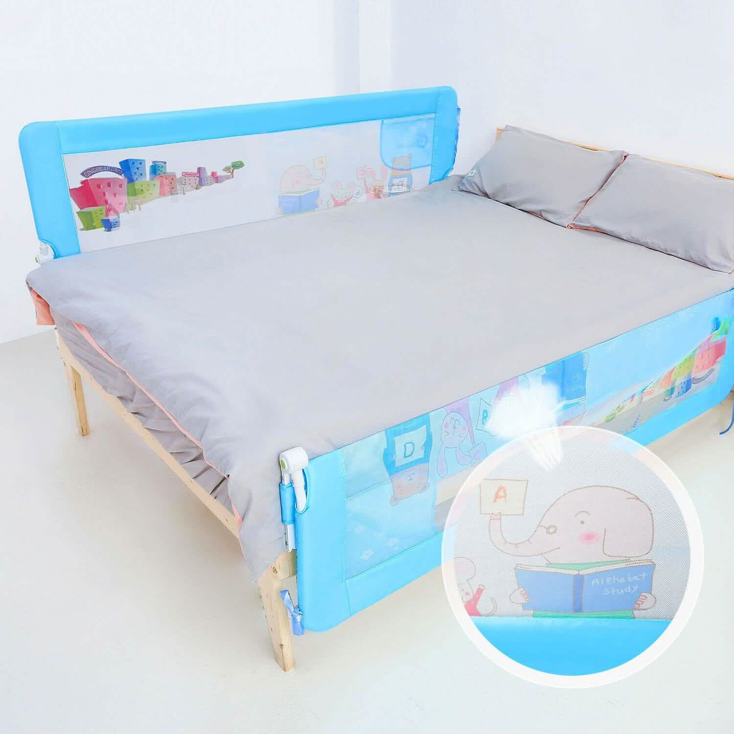 Odoland 180cm 71" Barrière de Lit Sécurité Anti-chute Pliable Bébé Enfant Tout-petit